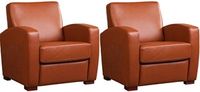 Set van 2 Donkercognac leren landelijke fauteuils Kindly - poot hout bruin - Massif Leer Armagnac (donkercognac leer)