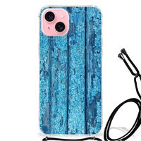 iPhone 15 Plus Stevig Telefoonhoesje Wood Blue - thumbnail