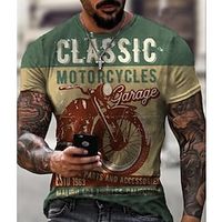 Grafisch Motor Vintage Modieus Ontwerper Voor heren 3D-afdrukken T-shirt Motorfiets T-shirt Buiten Dagelijks Sport T-shirt Lichtgeel Lichtbruin Donker Bruin Korte mouw Strakke ronde hals Overhemd Lightinthebox - thumbnail