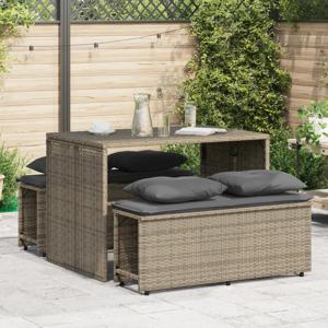 3-delige Tuinset met kussens poly rattan grijs