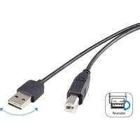 Renkforce USB-kabel USB 2.0 USB-A stekker, USB-B stekker 1.80 m Zwart Stekker past op beide manieren, Vergulde steekcontacten RF-4078644 - thumbnail