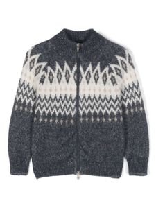 Brunello Cucinelli Kids cardigan à motif en intarsia - Bleu