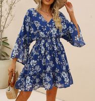 Floral V Neck Boho Dress With No - thumbnail