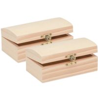 2x stuks Houten kistjes ronde deksel 14 x 8 cm hobby/knutselmateriaal