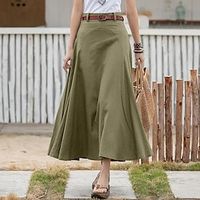 Dames Rok Lange rok Linnen Maxi Zwart khaki Leger Groen Rokken Casual / Dagelijks Modieus S M L