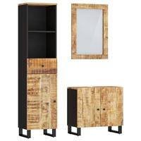 vidaXL 3-delige Badkamermeubelset massief mangohout, badkamerset, badkamerkastje, badmeubel, wastafelmeubel, badkamer kast, wastafelkast