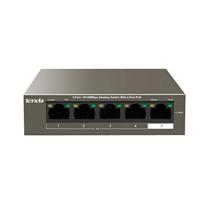 Tenda TEF1105P-4-63W 5-poorts snel ethernet PoE switch 10/100 Mbit/s desktopswitch met 4-poorts PoE, 63 watt, extra 1x uplink, full duplex, metalen behuizing, 250 meter, plug & play