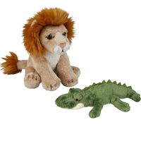 Safari dieren serie pluche knuffels 2x stuks - Krokodil en Leeuw van 15 cm