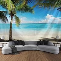 groot wandtapijt art deco deken gordijn picknick tafelkleed opknoping thuis slaapkamer woonkamer slaapzaal decoratie polyestervezel strand serie kokospalm blauwe zee witte wolk blauwe lucht Lightinthebox - thumbnail