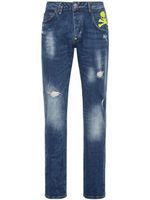 Philipp Plein Skull paint-splatter straight-leg jeans - Bleu