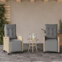 Tuinstoelen 2 st verstelbaar voetensteun poly rattan beige mix