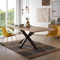 Kave Home Eettafel Argo - Zwart/Eiken - thumbnail