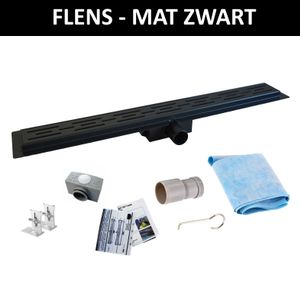 Boss & Wessing Mat Zwart RVS Douchegoot Flens met Uitneembaar Sifon MAT ZWART - Mat Zwarte RVS Douchegoot Flens Met Uitneembaar Sifon 20 cm