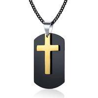 Heren SchakelKetting met Zwarte Dogtag Hanger Goudkleurig Kruis - thumbnail