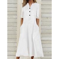 Dames Witte jurk Maxi-jurk nappi Zak Casual Dagelijks Gespleten nek Halve mouw Zomer Lente Zwart Wit Effen Lightinthebox