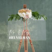 Transparant welkomstbord bruiloft mr. en mrs.