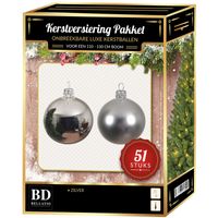 Kerstbal en ster piek set 51x zilver voor 120 cm boom