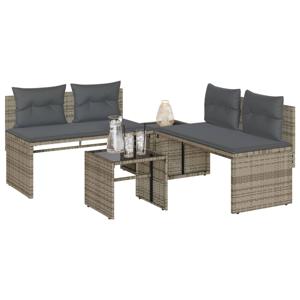 4-delige Loungeset met kussens poly rattan grijs