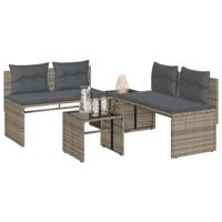 4-delige Loungeset met kussens poly rattan grijs - thumbnail