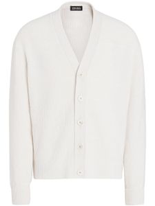 Zegna cardigan nervuré à col v - Blanc