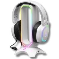 The G-Lab - K-Stand Radon - Ondersteuning voor gaming-headset/headset - RGB-achtergrondverlichting, USB 2 x 2.0 hub, antislip basis - Universele houder voor gamer PC/PS5/Xbox/Switch - Wit - 2024