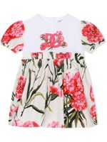 Dolce & Gabbana Kids robe fleurie à logo imprimé - Blanc