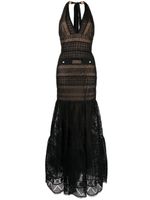 Elie Saab robe longue en macramé à col v - Noir - thumbnail