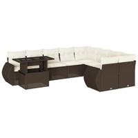 vidaXL 10-delige Loungeset met kussens poly rattan bruin