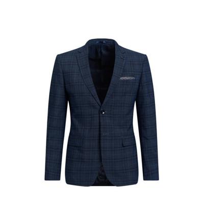 WE Fashion geruit slim fit colbert met wol donkerblauw