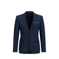 WE Fashion geruit slim fit colbert met wol donkerblauw