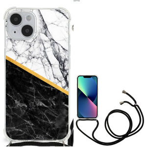 iPhone 14 Anti-Shock Hoesje Marmer Wit Zwart - Origineel Cadeau Man