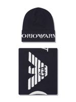 Emporio Armani Kids bonnet à logo en intarsia - Noir