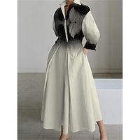 Dames Shirtjurk Casual jurk Swingjurk Maxi-jurk Buiten Kantoor Dagelijks Polyester Modieus Modern Overhemdkraag Afdrukken nappi Lange mouw Herfst Winter 2023 Ruim Passend khaki Grijs Ombre S M L XL Lightinthebox