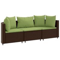 vidaXL 3-delige Loungeset met kussens poly rattan bruin, tuinset, tuinmeubel, terrasset, tuinbank, terrasmeubel, loungebank, loungeset tuin