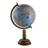 Clayre & Eef Wereldbol 22x37 cm Blauw Grijs Hout Ijzer Rond Globe