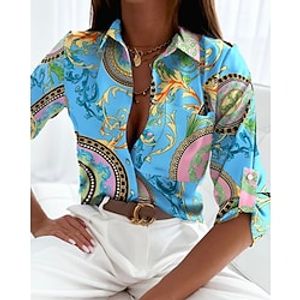 Dames Overhemd Boho-shirt Blouse Bloemig Gestreept Brief nappi Zak Afdrukken Vintage Streetwear Casual Lange mouw Overhemdkraag Zwart Lente Herfst Lightinthebox