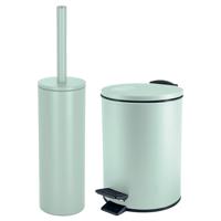 Badkamer/toilet accessoires set - WC-borstel en pedaalemmer 3L - metaal - mintgroen