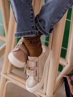 Leren sneakers met klittenband, kleutercollectie meisjes goud - thumbnail