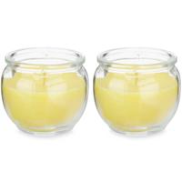 Citronella kaars in houder - 2x - glas - anti muggen - 20 branduren - D7.5 x H6 cm - thumbnail