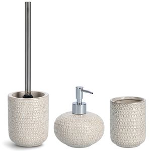 Badkamer accessoires set 3-delig - keramiek - beige - structure