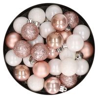 28x stuks kunststof kerstballen lichtroze en wit mix 3 cm   -