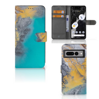 Google Pixel 7 Pro Bookcase Marble Blue Gold