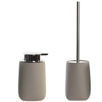 Toiletborstel in houder 41 cm met zeeppompje 14 cm taupe/beige