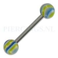 Tongpiercing gegolfd blauw geel