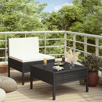 Twee-delige Loungeset met kussens poly rattan zwart - thumbnail