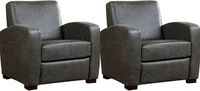 Set van 2 Bruine leren landelijke fauteuils Kindly - poot hout bruin - Vintage Leer Grey (bruin leer) - thumbnail