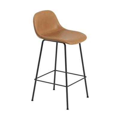 Muuto Fiber barkruk met rugleuning gestoffeerd H65 cognac