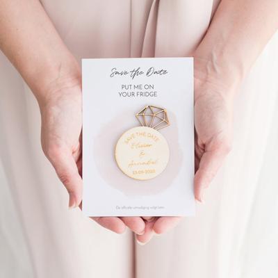 Houten Save the date magneet ring chique
