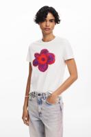 T-shirt met bloemenillustratie - WHITE - XL - thumbnail