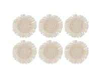 J-Line Set Van 6 Onderzetters Franje Katoen Beige